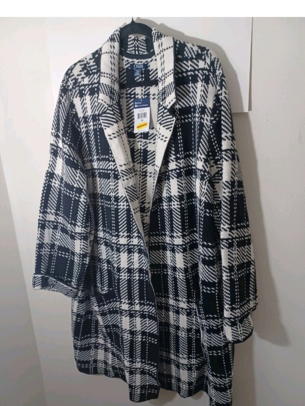 Chaps Black & White Plaid Blazer Jacket Cardigan New 3X